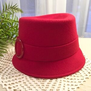 Vintage Betmar New York Wool Cloche Hat With Buckle Red